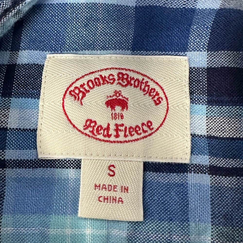 Brooks Brothers Red Fleece Mens Sz S Blue Plaid Linen Blend Long Sleeve Shirt X9 - Picture 4 of 5